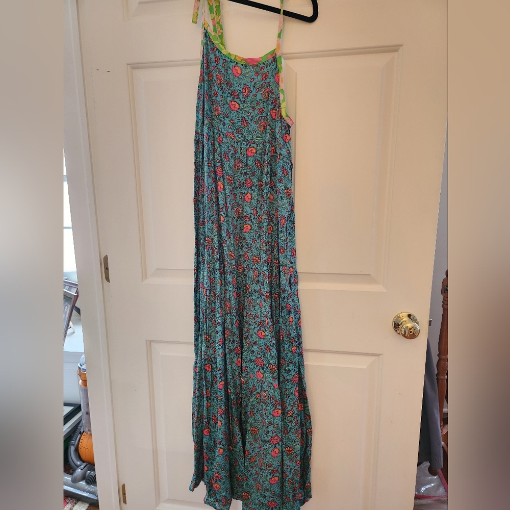 NATURAL LIFE Maddie Maxi Dress - Turquoise Pink Fan Floral NWT Medium